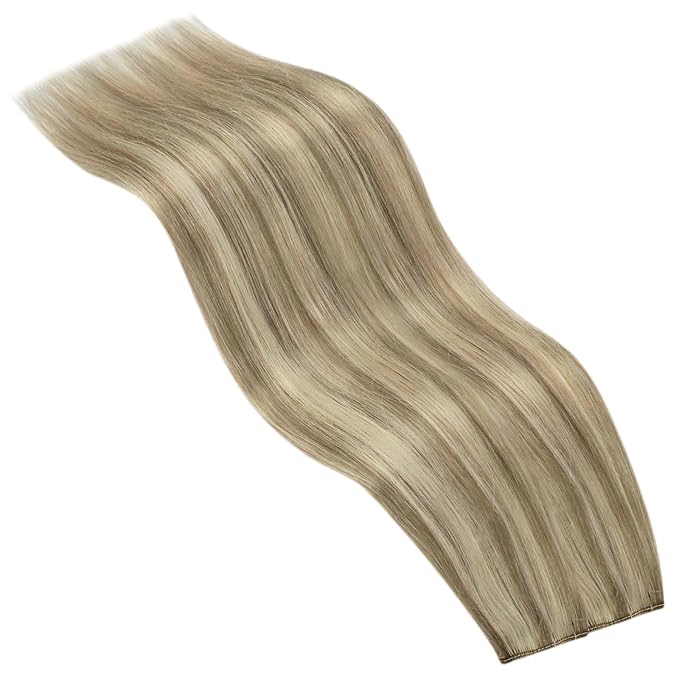 YoungSee Wire Hair Extensions Highlights Human Hair Wire Extensions Light Brown with Blonde Fish Line Hair Extensions for Woman 20inch 100g