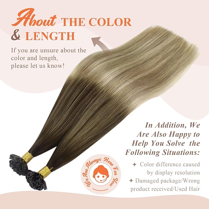 Sunny Hair U Tip Hair Extensions Human Hair Ombre Utip Hair extensions Brown Ombre Golden Brown Mix Blonde K Tip Hair Extensions Real Human Hair Short Remy Hair for Daily Use 14in 50g