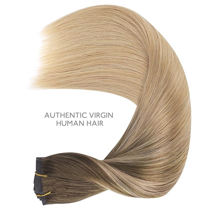 WENNALIFE Seamless Clip In Hair Extensions Human Hair, 24 Inch 160g 7pcs Balayage Chocolate Brown to Dirty Blonde Invisible Natural PU Weft Straight Extensiones De Cabello Hmano