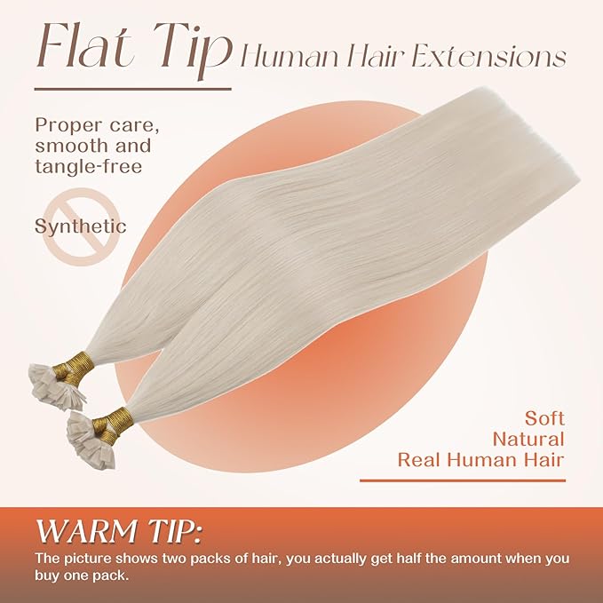 Sunny Hair Flat Tip Hair Extensions Human Hair 14inch K Tip Hair Extensions Platinum Blonde Keratin Hair Extensions Real Human Hair 50G