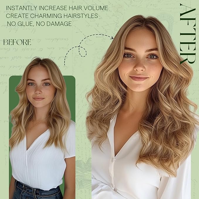 RUNATURE Clip in Hair Extensions Real Human Hair, Short Hair Extensions Clip Ins for Women, Soft Straight Remy Hair, 12 Inch 80g 7pcs, #10P16 Dark Blonde Highlights Caramel Blonde