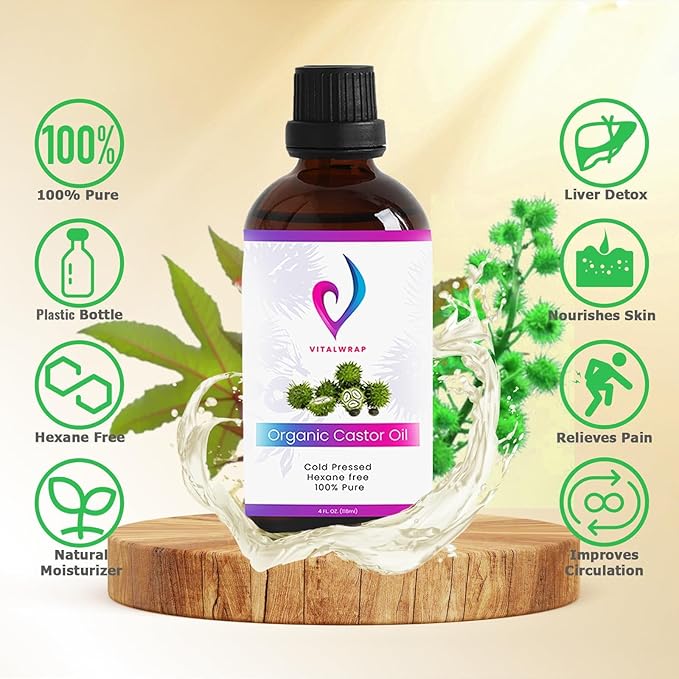 Castor Oil Pack – 118oz Organic Castor Oil Cold Pressed & Unrefined with Glass Bottle & Bamboo Cotton Wrap | Castor Oil for Liver Detox, Belly & Neck Pain Relief | Reusable, Adjustable, BPA-Free