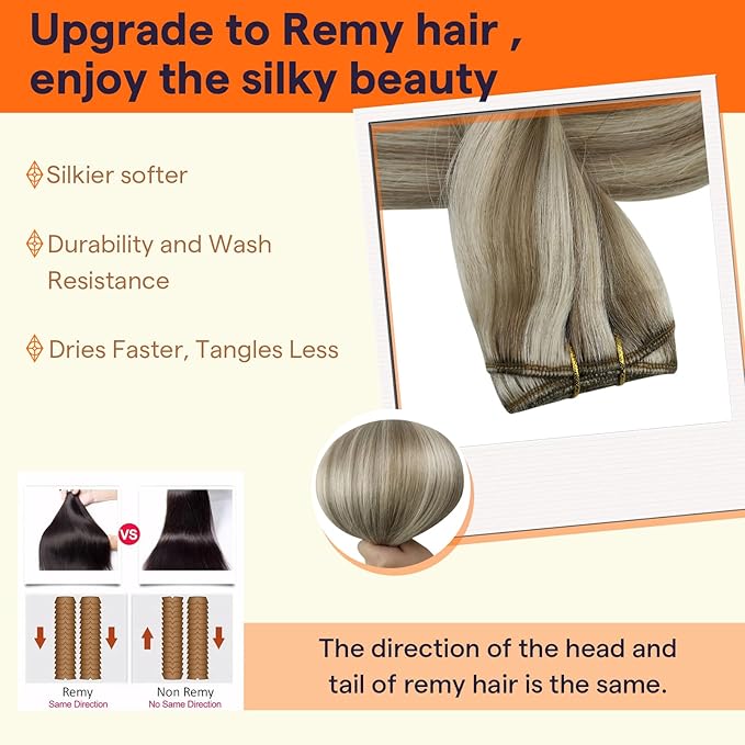 Full Shine Sew In Hair Extensions Real Human Hair Weft Hair Extensions Remy Straight Hair Weft Extensions Color Ash Brown Highlight Blonde Machine Tied Weft Extensions 12 Inch 80G