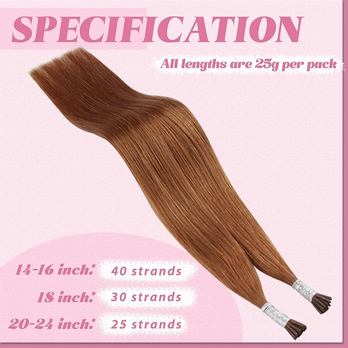 YoungSee I Tip Hair Extensions Copper 14 Inch I Tip Extensions Copper 40s 25g Itip Hair Extensions Colored for Party Itips Real Human Hair Extensions for Short Hair Pre Bonded Hair Extensions