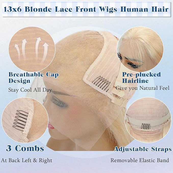 XZZ 26 Inch 613 13x6 Lace Front Wig Human Hair 220 Density Blonde Wig Human Hair Pre Plucked 613 HD Lace Frontal Wig 613 Loose Deep Wave Wig Human Hair Glueless Wigs for Women