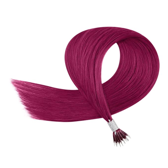 YoungSee Nano Hair Extensions Magenta Nano Beads Hair Extensions 16inch Burgundy Nano Ring Hair Extensions Colored Nano Tip Extensions Silky Straight Nano Loop Hair Extensions Red Cold Fusion 25s 25g