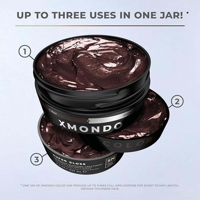 XMONDO Color Dark Brown Color Depositing Mask & Semi-Permanent Hair Dye Super Gloss | Infused with Bond Boosters for Nourishment, Revitalize & Repair, Vegan Formula, 8 Fl Oz 1-Pack