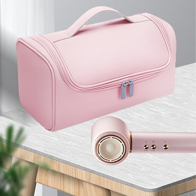Makeup Bag for Blow Dryer Brush, Large Capacity Organizer Storage Bag for Hair Styler, Hot Air Brush, Curling Iron & Beauty Accessories, Portable Cosmetic Case for Women (Pink)