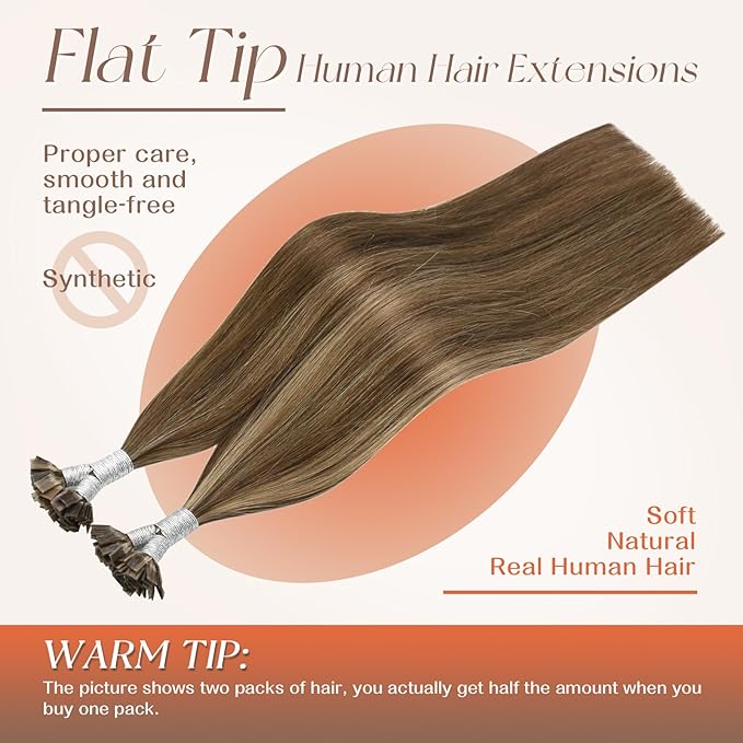 Sunny Hair Flat Tip Keratin Hair Extensions Brown Mix Caramel Blonde Keratin Hair Extensions 24inch Ktips Extensions Human Hair for Party 50g