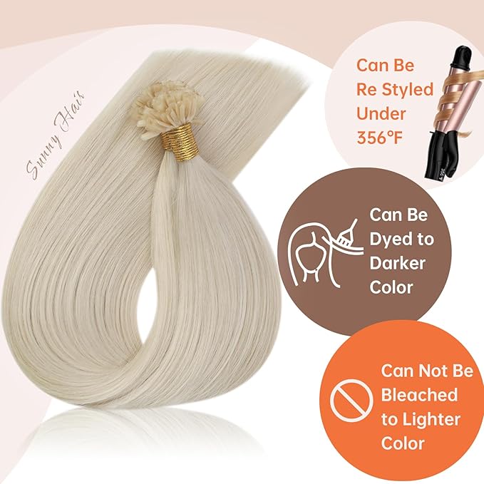 Sunny Hair White Color U tip Hair Extensions Human Hair 24inch U Tip Hair Extensions Human Hair Platinum Blonde Ktips Human Hair Extensions Add Hair Length 50g