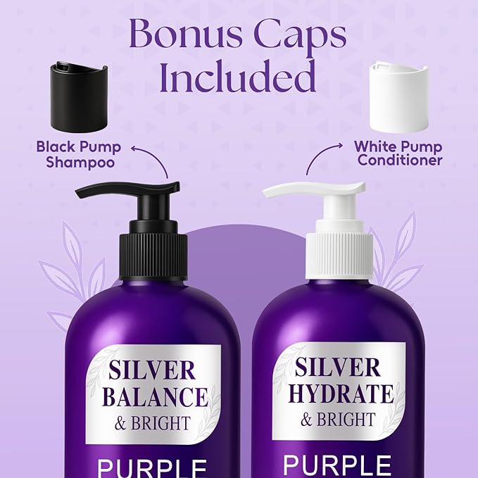 Sulfate Free Brass Toning Purple Shampoo and Conditioner Set for Gray, Blonde, Silver & White Hair – Neutralizes Brassy Tones, Boosts Brightness, Protects Color, Made in USA, 16 fl oz Each