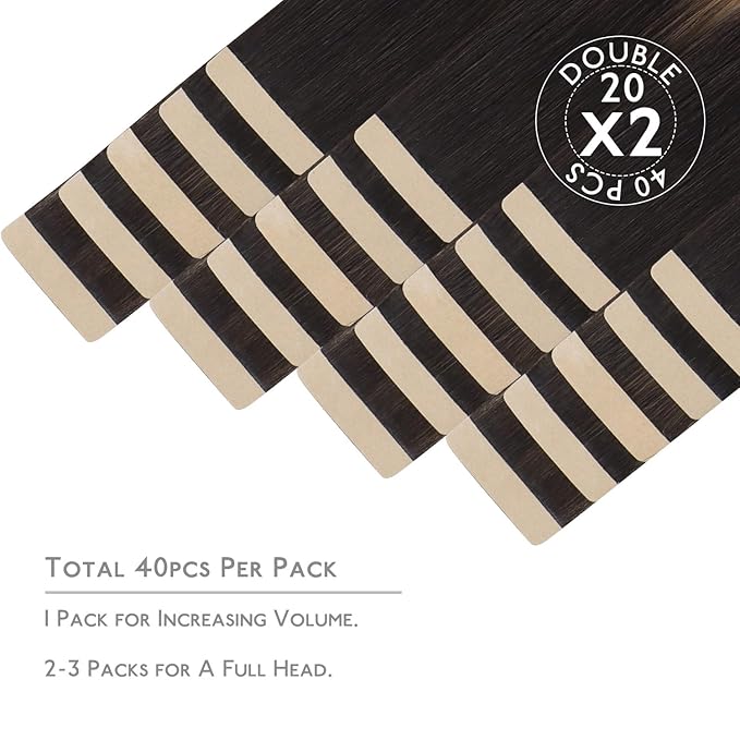 WENNALIFE Tape in Hair Extensions Human Hair, 40pcs 100g 16 inch Balayage Natural Black to Chestnut Brown Hair Extensions Real Human Hair Straight Tape in Extensions Invisible Human Hair Extensions