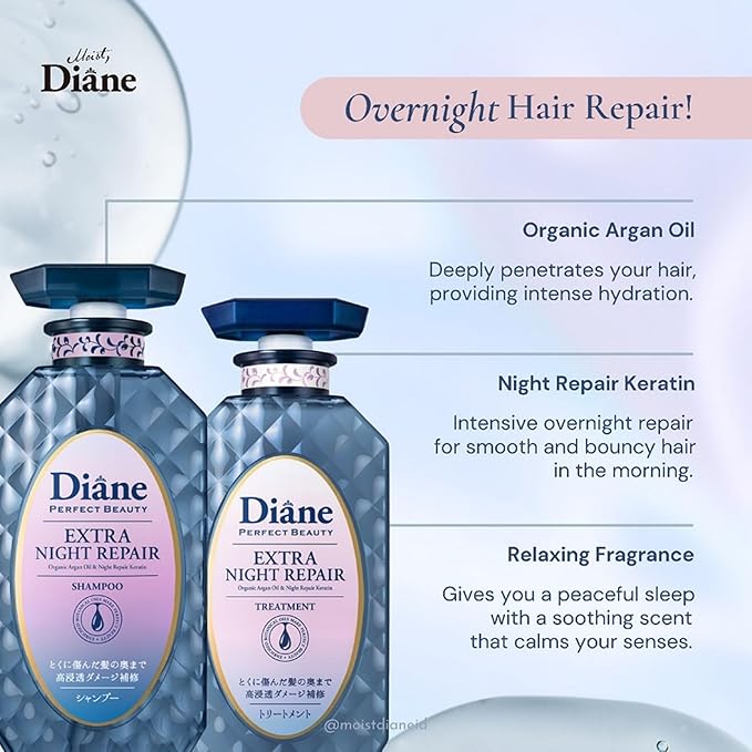 Moist Diane Keratin Hair Treatment for Damaged, Colored, Permed Hair Men & Women, Organic Hair Care with Argan Oil & Vitamin E from Japan, Silicone & Sulfate Free, EXTRA NIGHT REPAIR, 15.2 Fl Oz