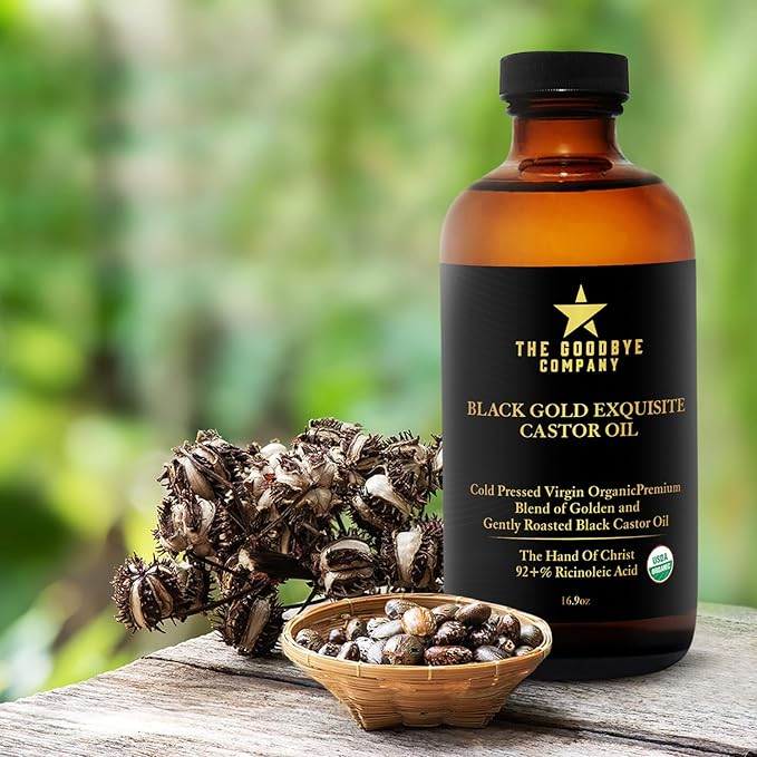 The Goodbye Company Black & Gold Castor Oil Blend – USDA Organic, Cold-Pressed & Unrefined – Pure Hexane-Free Oil for Hair, Skin, Body, Eyelashes & Eyebrows