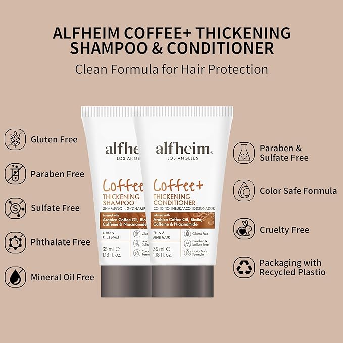 ALFHEIM Caffeine Shampoo and Conditioner Travel Set | Strengthens Hair & Supports Scalp Health | Biotin & Niacinamide for Thicker, Fuller Hair | Sulfate-Free for Oily Scalp & Thinning Hair | 1.18oz*2