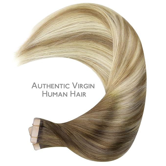 WENNALIFE Tape in Hair Extensions Human Hair, 40pcs 100g 20 inch Ombre Walnut Brown to Ash Brown and Bleach Blonde Hair Extensions Real Human Hair Straight Tape in Extensions Real Human Hair Extension