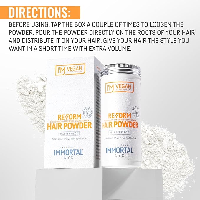 Immortal NYC Re-Form Hair Powder - Vegan Volumizing Matte Powder for Hair & Beard, Biotin, Panthenol & Plant Keratin, Extra Volume, Messy Matte Look, 20g