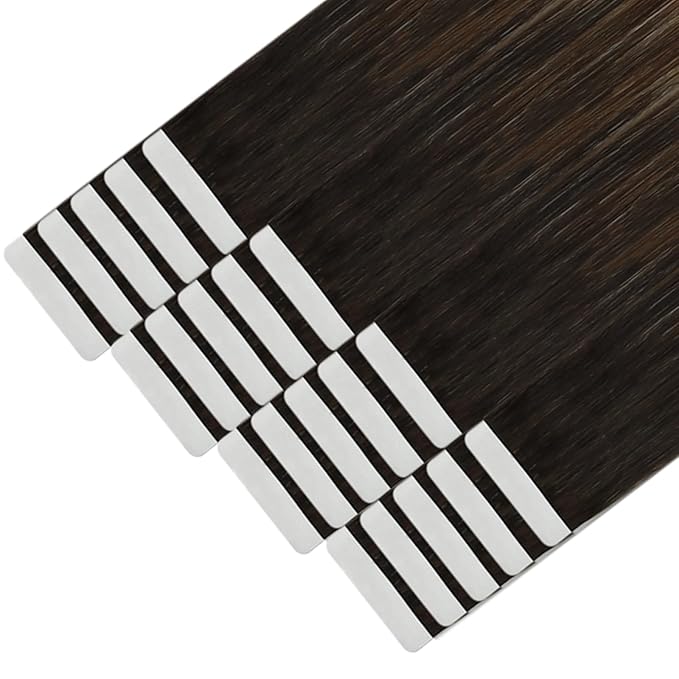YoungSee Tape in Hair Extensions Human Hair Balayage Brown Hair Extensions Real Human Hair Tape in Dark Brown Ombre Medium Brown with Blonde Hair Tape in Extensions Remy Hair Extensions 14In 20pcs 50g