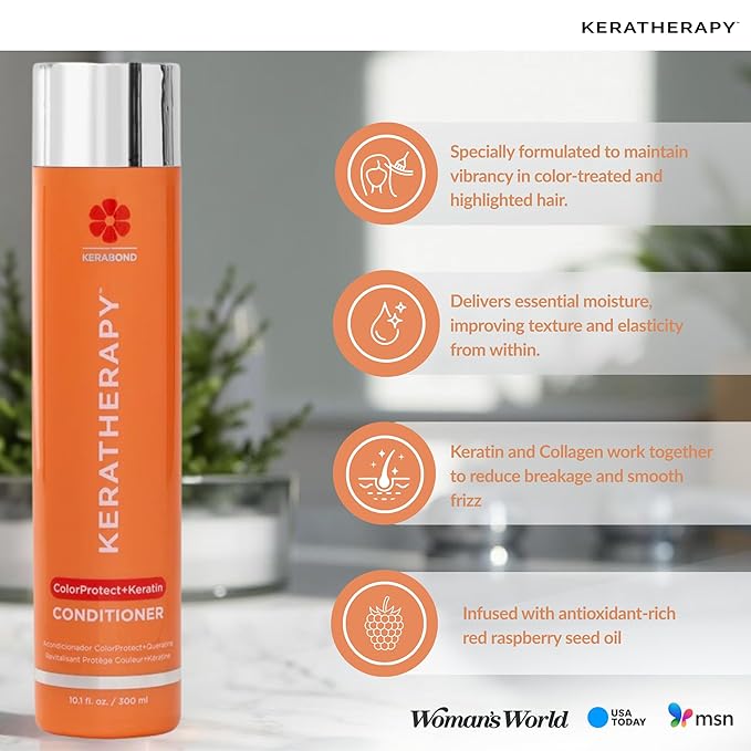 KERATHERAPY Keratin Infused Color Protect Conditioner, 10.1 fl. oz., 300 ml - Gluten Free Color Protecting Conditioner for Color Treated Hair with Kerabond Technology, Red Raspberry Oil, Omega 3 & 6