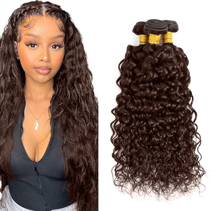 #4 Brown Bundles Human Hair Water Wave Bundles 12 12 12 Inch Human Hair Weave 3 Bundle Unprocessed Brazilian Virgin Hair Chocolate Brown Deep Curly Human Hair Extensions 50 Grams/Bundle