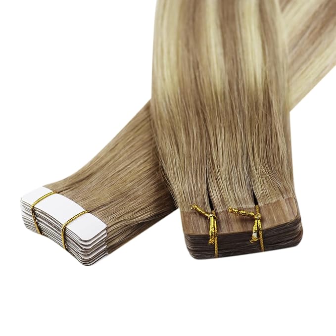 YoungSee Tape in Human Hair Extensions Balayage Tape ins Hair Extensions Ombre Golden Brown to Blonde Real Hair Tape in Extensions Human Hair 18 Inch 20pcs 50g Invisible Hair Extensions Human Hair