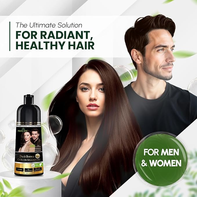 Herbishh Dark Brown Hair Dye Shampoo 200ml + Argan Hair Mask 150ml – Grey Coverage & Deep Repair Combo – Sulfate-Free & Paraben-Free