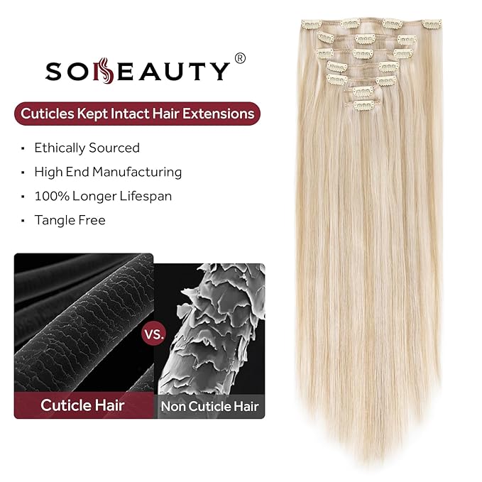 Clip in Hair Extensions Real Human Hair, 100% Remy Hair Extensions Clip Ins, Dark Blonde Highlighted Bleach Blonde Hair Extension for Women, #P18A/613A 24Inch 120G 7PCS