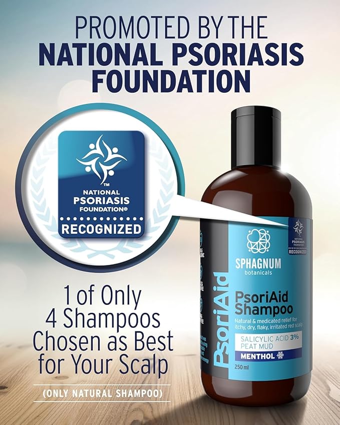 NEW 2025 Psoriasis Shampoo with Salicylic Acid – Natural Treatment for Dry, Itchy, Flaky, Red Scalp with Peat & Menthol. Promotes Hair Strength & Growth 8.45 fl oz