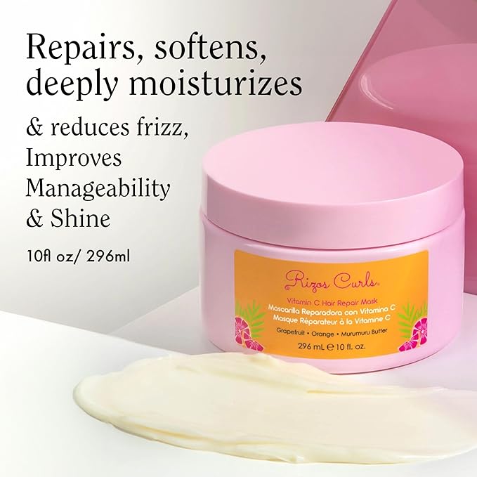 Rizos Curls Vitamin C Hair Repair Mask, Deeply Moisturizes & Hydrates, Softens & Minimize Frizz while Adding Shine, For Dry Damaged Hair, Infused with Shea Butter, 10 oz