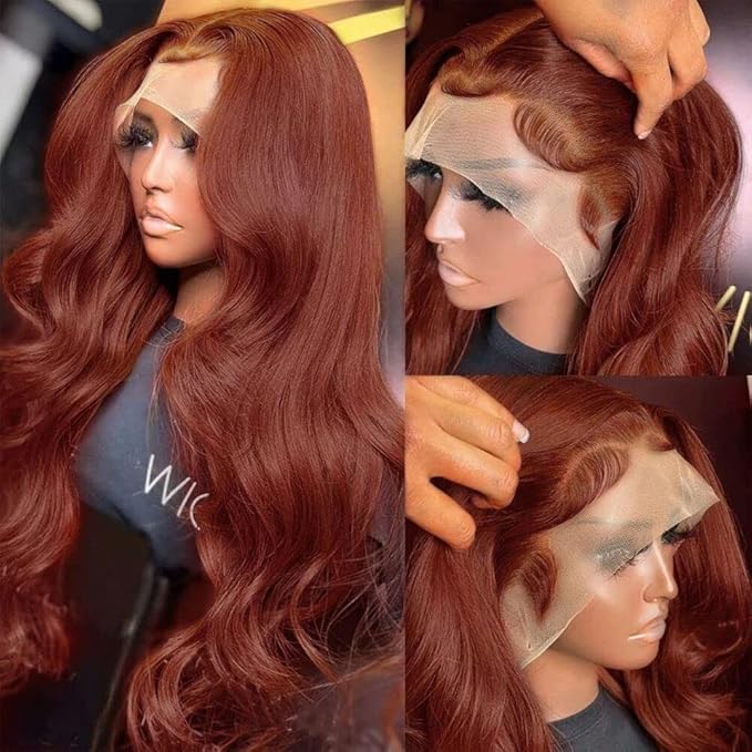 Reddish Brown Lace Front Wigs Human Hair Pre Plucked 13x4 Auburn Colored Human Hair Lace Front Wigs 200 Density Body Wave Reddish Brown Frontal Wig Human Hair 22 Inch