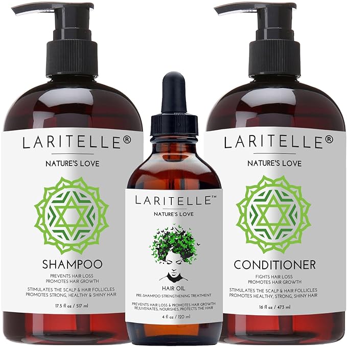 Organic Hair Growth Set | Shampoo 17 oz + Conditioner 16 oz + Hair Loss Treatment 4 oz | Organic Quinoa + Keratin + Rosemary, Ginger & Grapefruit | NO GMO, SLS, Gluten, Parabens, Phthalates