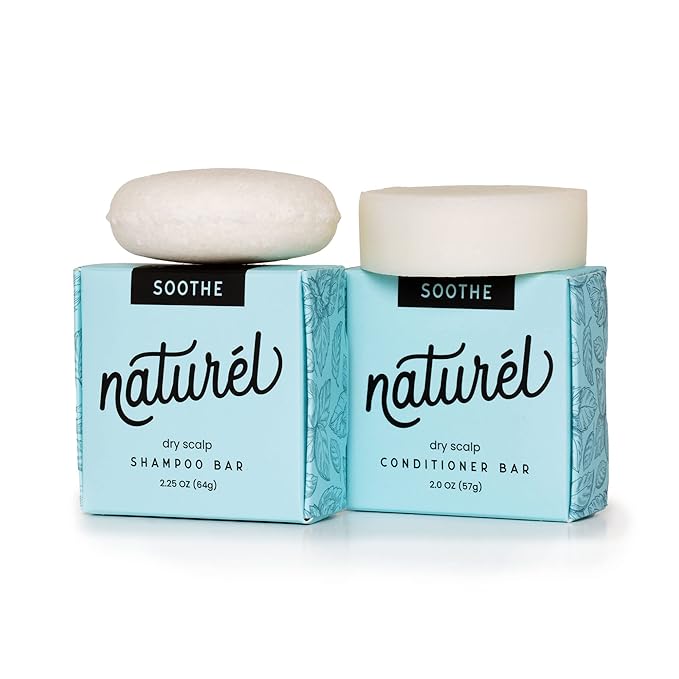 NATURL Soothe Shampoo and Conditioner Bar Set with Peppermint, Lime, and Tea Tree Oil for Dry Scalp, Dandruff Relief, Vegan, Cruelty Free, Zero Waste, Made in USA