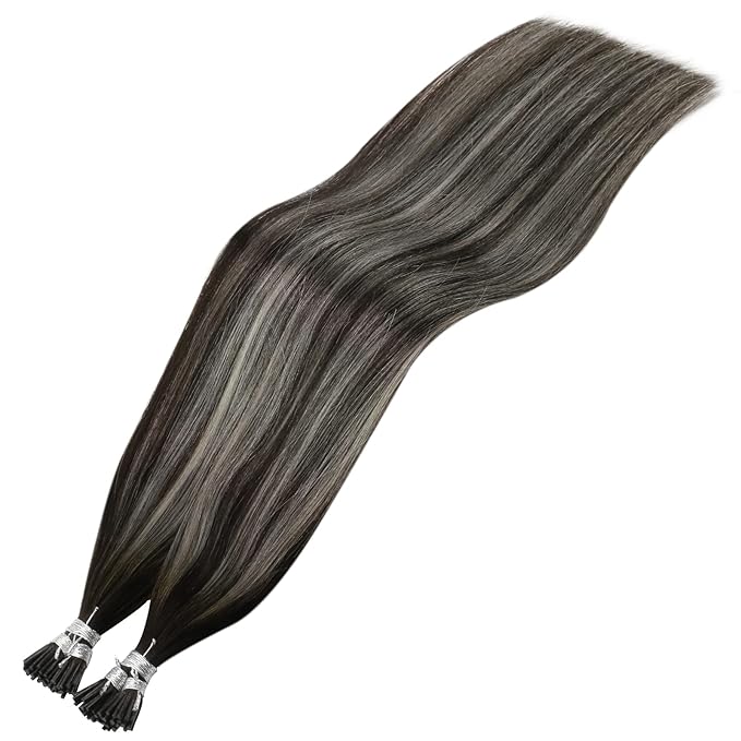 YoungSee I Tips Hair Extensions Ombre I Tip Hair Extensions Ombre Black to Silver Human Hair I Tip Extensionsr Balayage 20 Inch Tip Hair Extensions Human Hair Silky Straight 50s 50g