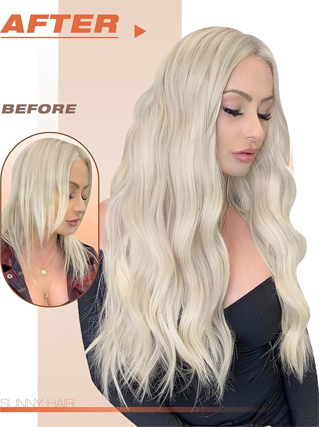 Sunny Hair Tape in Hair Extensions Real Human Hair Invisible Remy Hair Extensions Tape ins for Women White Platinum Blonde 26 inch 20Pcs 50G