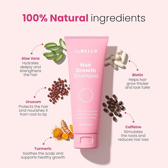 Hair Growth Shampoo | Natural Hair Thickening & Scalp Detox | Aloe Vera, Turmeric, and Urucum Extract | Sulfate-Free, Vegan, Anti-Hair Fall Formula | For Any Hair Type