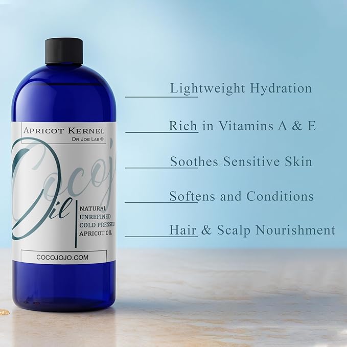 Apricot Kernel Oil - Pure Natural Unrefined Cold Pressed Vegan Non GMO Natural Skin Moisturizing for Hair Skin Face- Raw Bitter Scent - Packaging May Vary (32 oz)