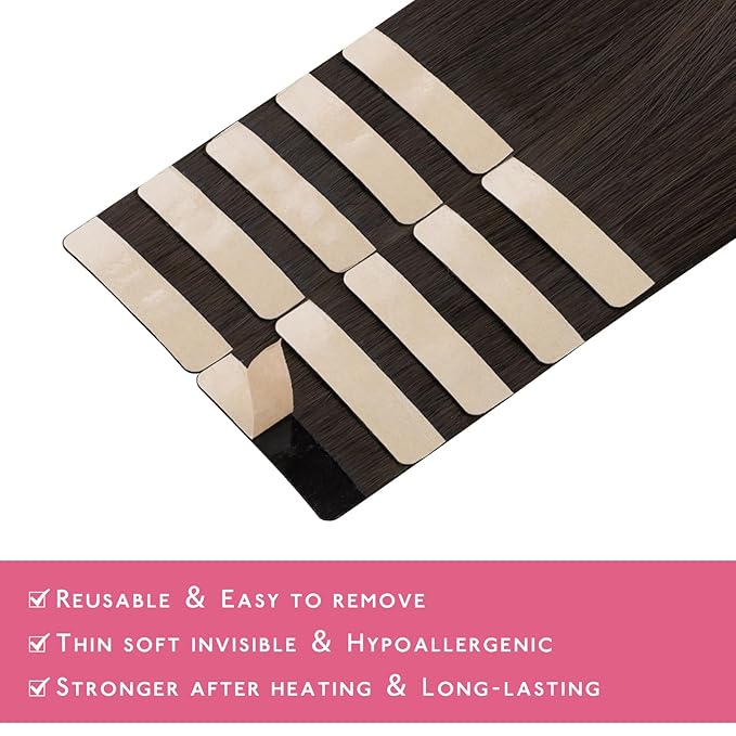 WENNALIFE Tape in Hair Extensions Human Hair Dark Brown Tape in Extensions, 10pcs 25g 14 inch Remy Invisible Tape Ins Straight Colored Soft Real Human Hair Tape in Extensions Refill Set Extensions