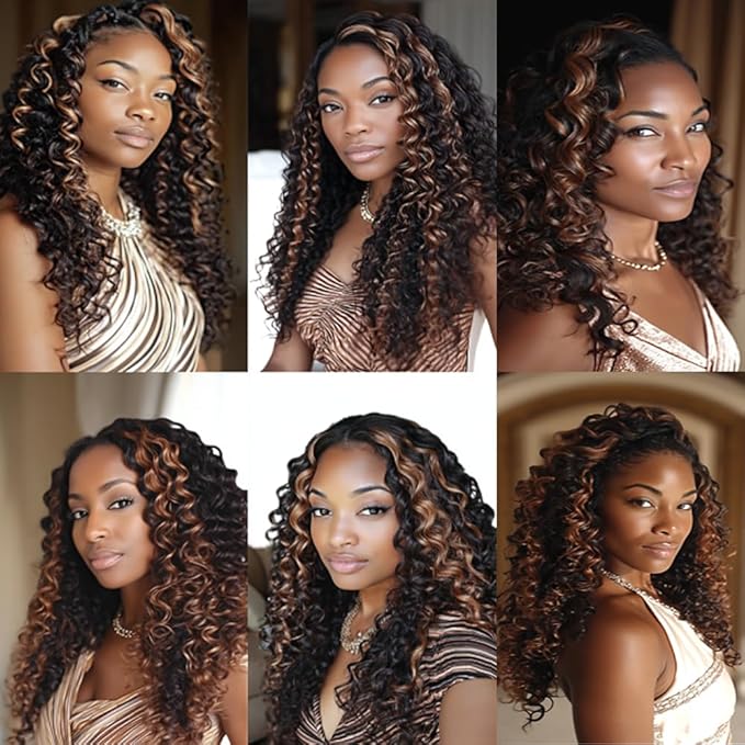 Brown With Highlight P1B30 Loose Deep Water Wave Bundles 1B and Light Brown Bundles two tone Brazilian Hair Extensions Soft and Silky for Women 14 16 18 Inch
