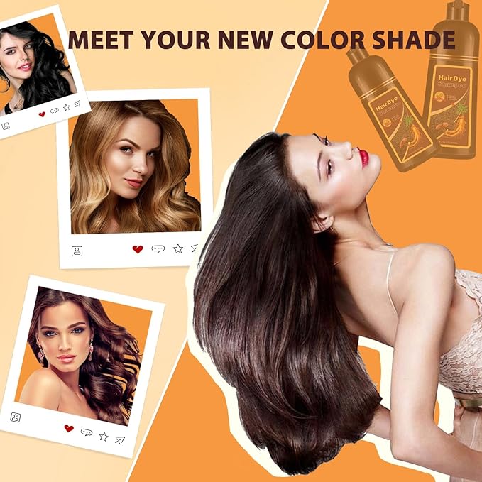 Hair Dye Shampoo Light Brown, 3 in 1 Long-Lasting Hair Color Shampoo with Herbal Ingredients, Instant Natural Color, Easy Application at home for Women Men 16.9 Fl Oz