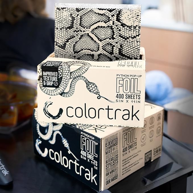 Colortrak Python Pop-up Foil W/Dispenser (400 Count), Pre-cut Sheets, Non-Slip Embossed Texture, 5" x 11" Sheets for Hair Foil Coloring and Highlighting Sheet Applications