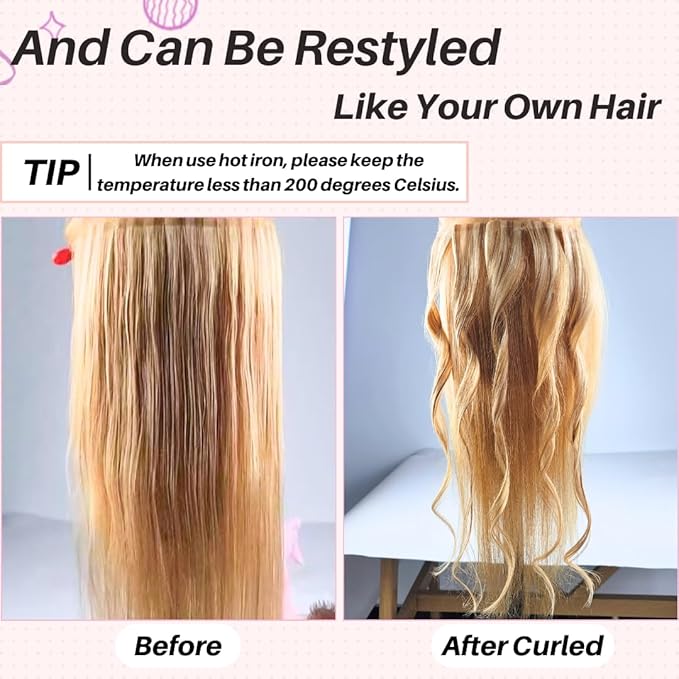 Rose Gold Pink Tape in Hair Extensions Human Hair Invisible 18 Inch Silky And Soft Tape in Human Hair Extensions for Girls