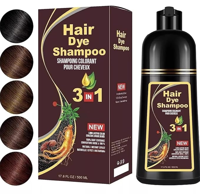 Dark Brown Hair Dye Shampoo 3-in-1 Formula for Fast Grey Coverage - Ammonia-Free, Natural Herbal Ingredients - Instant Color Shampoo for Women & Men - Champú para Canas Mujer 500ml (Dark Brown)