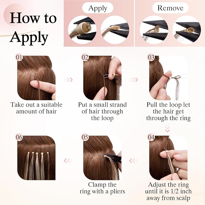 Micro Link Hair Extensions Human Hair Micro Bead Extensions Micro Loop Micro Ring Human Hair Extensions for Women Silky Straight Natural 50g/100 Stands 22" Dark Blonde