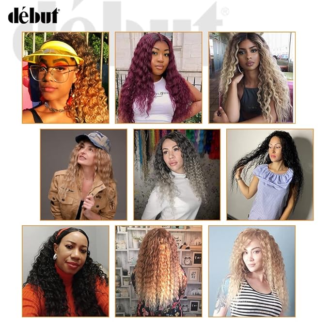 DÉBUT 30 Inch Synthetic Hair Bundles Water Wave 6 Bundles with Closure High Temperature Weaving Hair Extensions 290g for Full Head Heat Resistant Deep Curly Hair 7PCS 613 Blonde