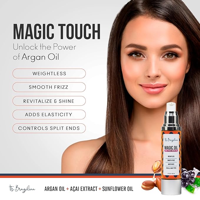 IT'S BRAZILIAN- 100% Pure Organic Argan Oil 1.7Floz -Hair Care Treatment Dry, Damaged & Anti-Frizz -Nourishment & Moisturizing Formula -All Hair Types -Hair Growth Products, Renewing, Strengthening