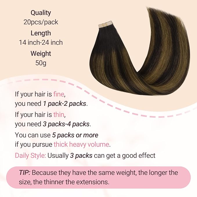 MAXITA Tape in Hair Extensions Human Hair 24 inch 50g 20pcs Balayage Dark Brown to Chestnut Brown Real Human Hair Extensions Real Remy Seamless Straight Hair Extensions for Women