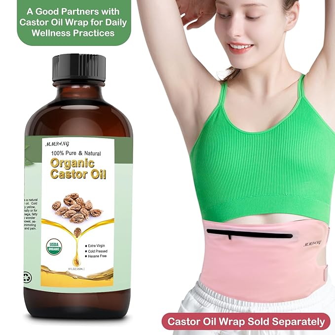 Organic Castor Oil (8.45oz Glass bottle) USDA Certified 100% Pure Natural, Cold Pressed, Hexane Free. Castor Oil for Hair Growth, Thicker Lashes & Fuller Brows