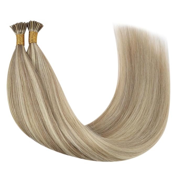 YoungSee I Tip Hair Extensions Blonde Itip Hair Extensions Real Human Hair Blonde Mix Golden Blond Highlight Itip Human Hair Extension Silky Straight 20 Inch 50g 50s