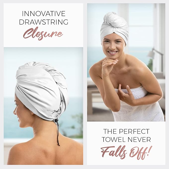 THE PERFECT HAIRCARE Microfiber Hair Towel Wrap + 2 Smooth Large Hair Drying Tie for Wet Hair - Anti-Frizz, Gentle, Absorbent Hair Scrunchies or Face Washing Wristband