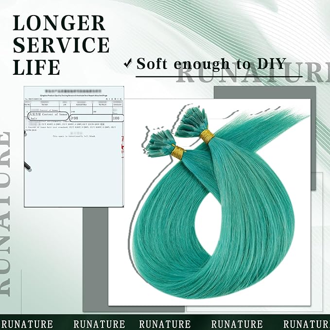 RUNATURE U Tip Hair Extensions Human Hair Teal K Tip Hair Extensions Real Human Hair 16 Inch Keratin Tip Extensions Hot Fusion Remy Hair for Kids Highlight 20g 25s